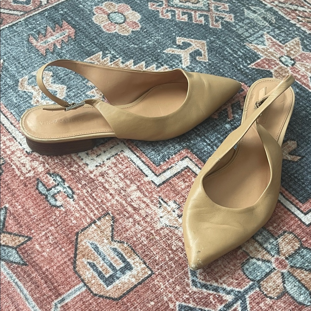 Vince Camuto Beige Pointed-Toe Slingback Flats